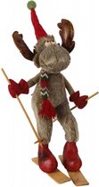 kerstfiguur eland Rudi 43 cm textiel rood/bruin