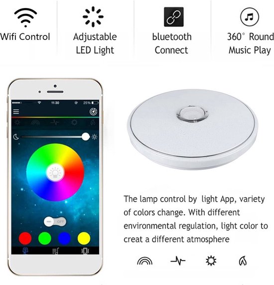 Plafonnier Smart avec musique - 200W - 40CM - Plafonnier LED WiFi - APP  bluetooth... | bol.com