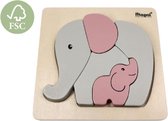 Magni - houten puzzel baby - olifant - roze 15 x 15 cm