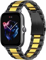 Stalen Smartwatch bandje - Geschikt voor  Amazfit GTS 3 stalen band - zwart/goud - Strap-it Horlogeband / Polsband / Armband