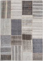 KARUN VINTAGE GRIJS / BEIGE VLOERKLEED PATCHWORK HANDGEWEVEN