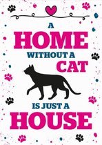 wandbord Home Cat 21 x 14,8 x 2 cm staal wit/roze