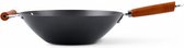wokpan met houten greep 35 cm staal/hout zwart/bruin