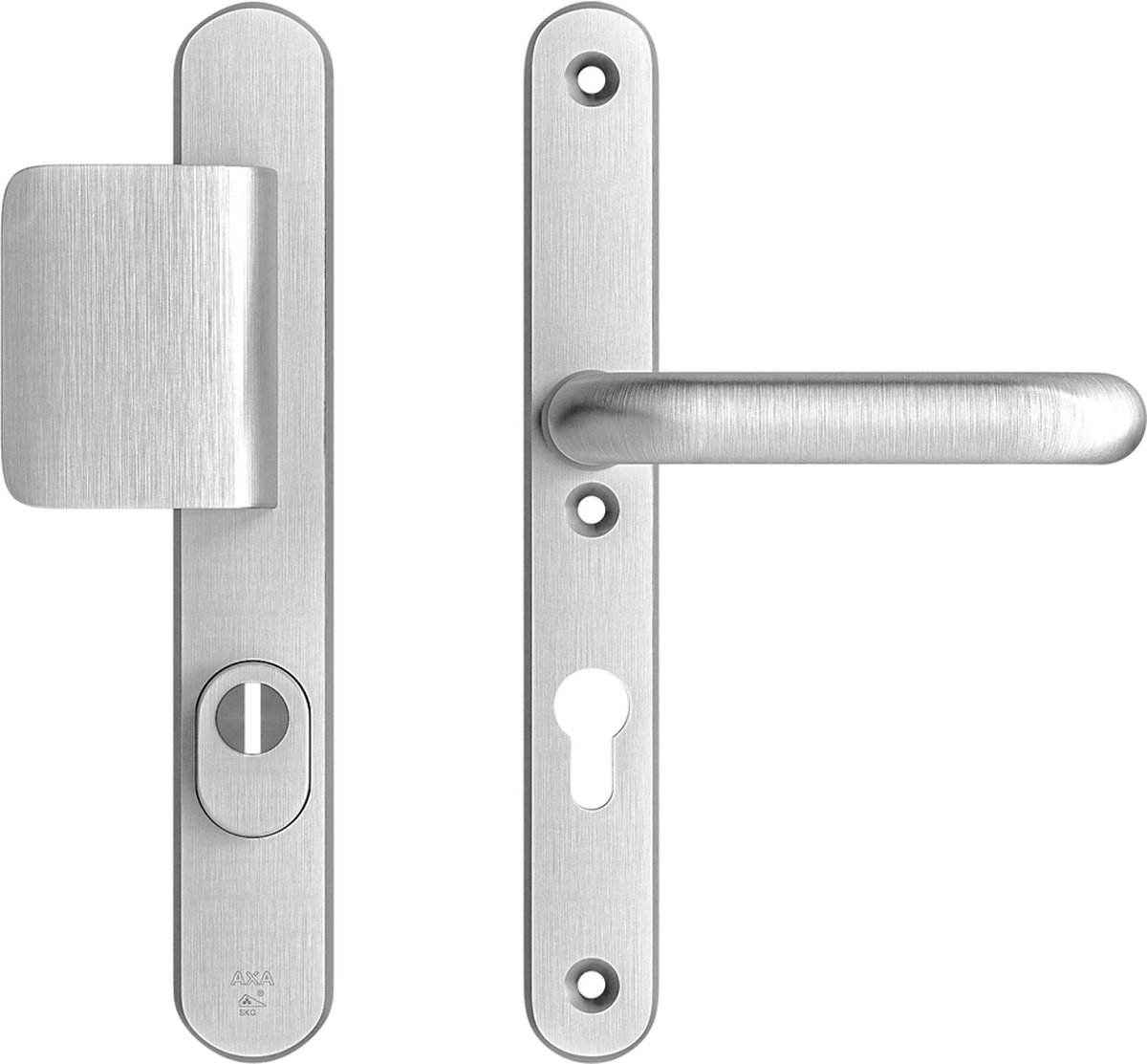 AXA Veiligheidsbeslag (Oval Plus) Smal Aluminium geslepen: Duwer-Kruk (model D-duwer/U) PC72 met kerntrekbeveiliging SKG***