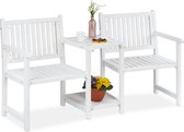 Banc de jardin Relaxdays avec table - banc d'extérieur blanc bois - banc d'extérieur - banc de balcon 2 places