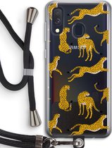 Case Company® - Samsung Galaxy A40 hoesje met Koord - Luipaard - Telefoonhoesje met Zwart Koord - Bescherming aan alle Kanten en Over de Schermrand