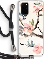 Case Company® - Samsung Galaxy S20 Plus hoesje met Koord - Japanse bloemen - Telefoonhoesje met Zwart Koord - Bescherming aan alle Kanten en Over de Schermrand