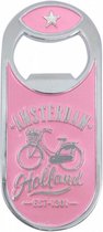 flesopener Amsterdam fiets magnetisch staal roze/zilver