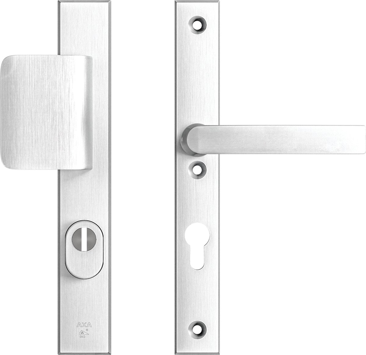 AXA Veiligheidsbeslag (Edge Plus) Smal Aluminium geslepen: Duwer-Kruk (model D-duwer/Blok) PC72 met kerntrekbeveiliging SKG***