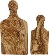 Olivenholz Erleben - 2 delige houten snijplanken set - serveerplanken set - 30 x 15 + 23 x 10 cm - Olijfhout - Met handvat