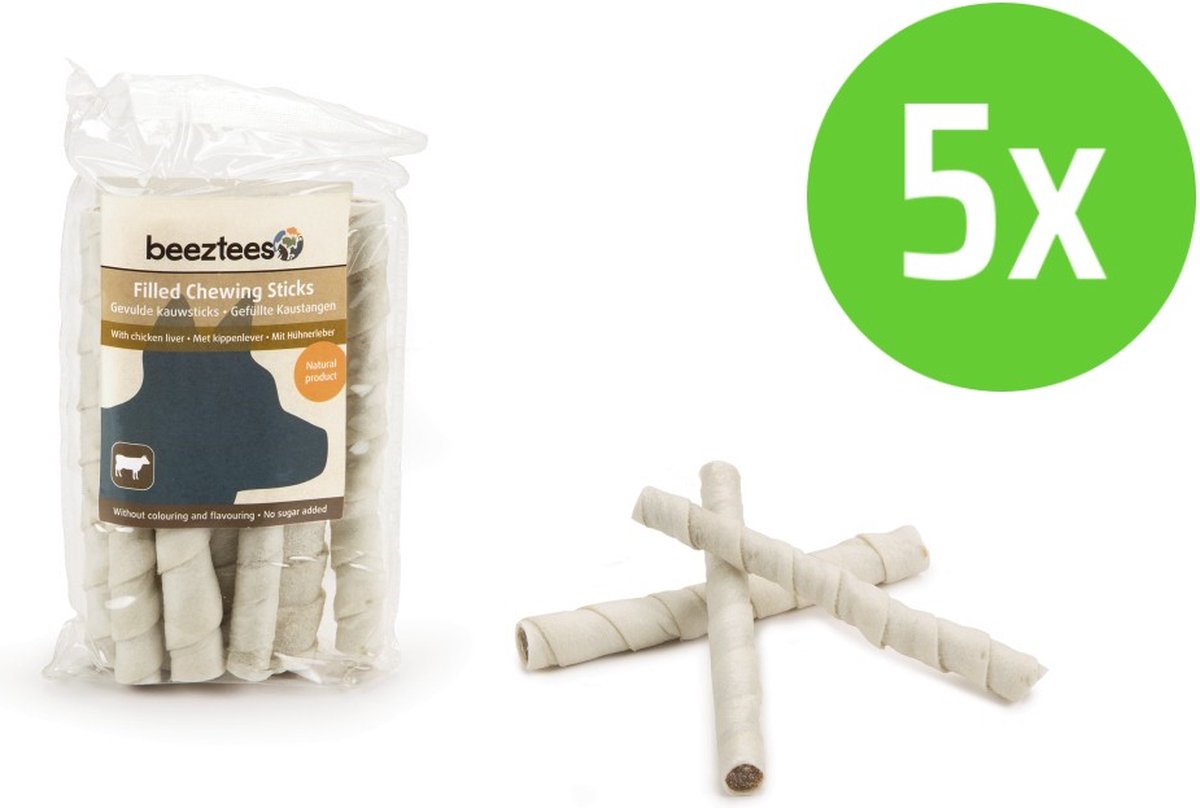 Beeztees Gevulde Kauwstaaf Kippenlever 8 Stuks - hondensnack - 5 Verpakkingen