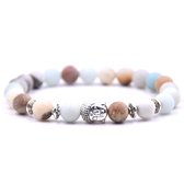 Bracelet avec breloque Bouddha - Bracelet pierre naturelle - Bande Perles - Femme / Homme / Unisexe / Cadeau - Cadeau pour homme & femme - Bouddha argenté - Élastique - Pastel