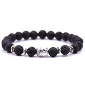 Bracelet avec breloque Bouddha - Bracelet pierre naturelle - Bande Perles - Femme / Homme / Unisexe / Cadeau - Cadeau pour homme & femme - Bouddha argenté - Élastique - Zwart (volcanique)