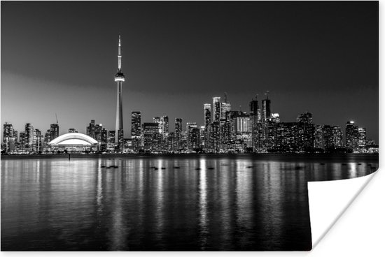 Affiche Toronto Skyline avec reflet dans la nuit noir et blanc