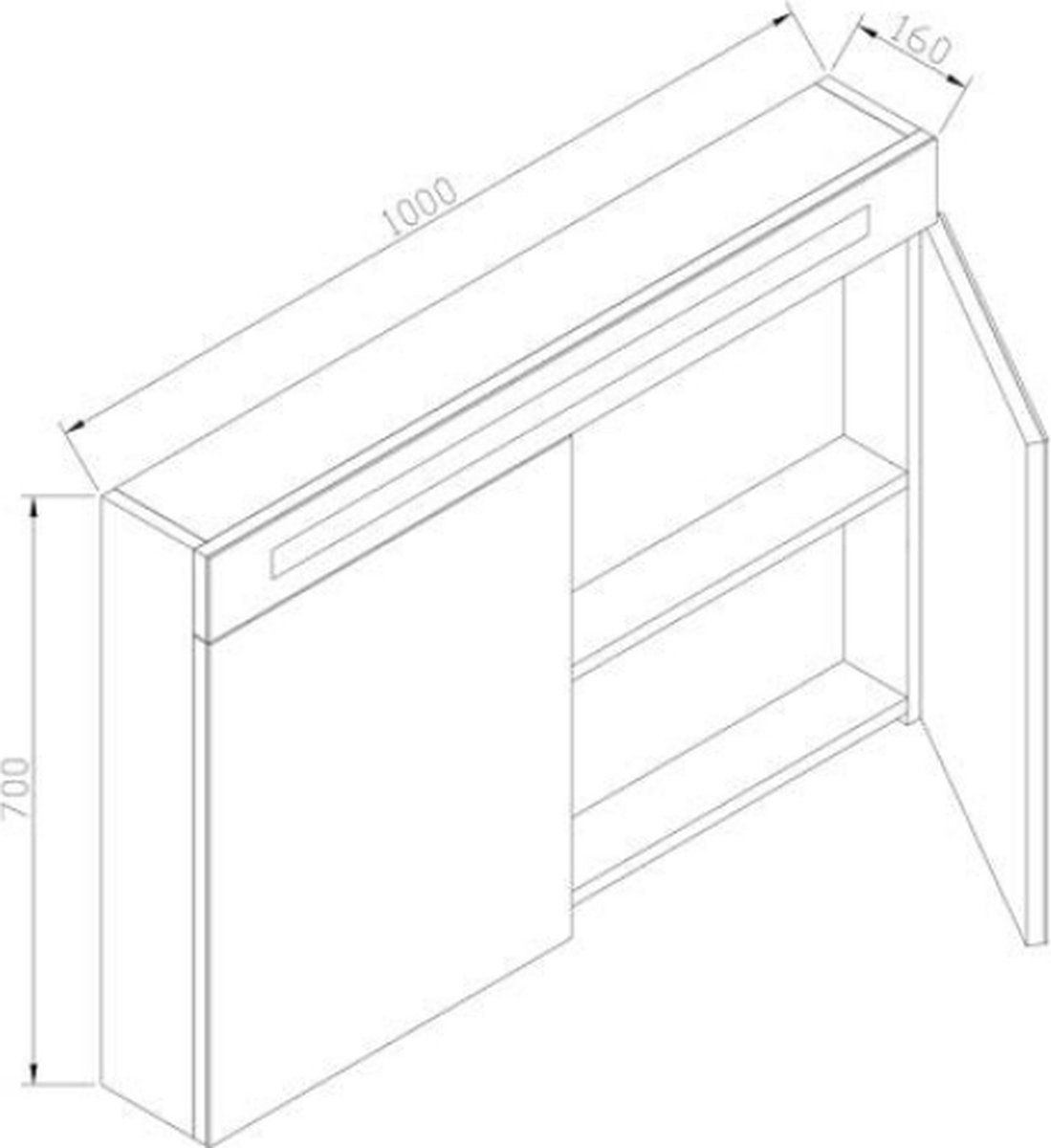QUALITA-LINE SPIEGELKAST MET LED VERLICHTING INCL. OPBOUW STOPCONTACT SCHAKELAAR 100 (HOOGGLANS ANTRACIET)