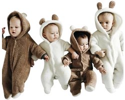 Budino® Baby Onesie - Baby Romper - Baby Pyjama - Baby Pakje - Baby Verkleedkleding - Baby Kostuum - Dier - Beer - Bruin - maat 80
