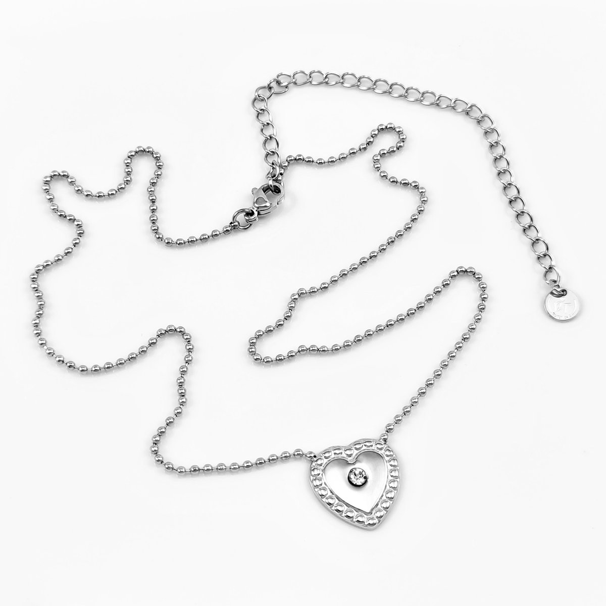Dottilove Bolletjes Ketting Dames - Wit Gold Plated op RVS - Bolletjeshalsband met Hart