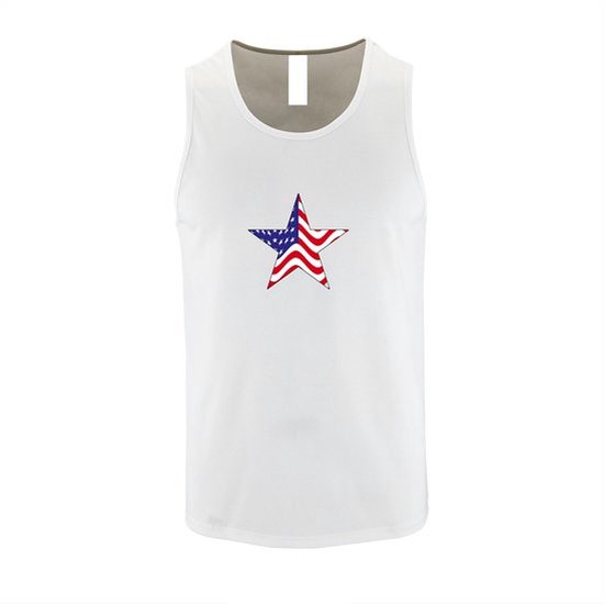 Witte Tanktop met print van 'Ster met Amerikaanse vlag' size S