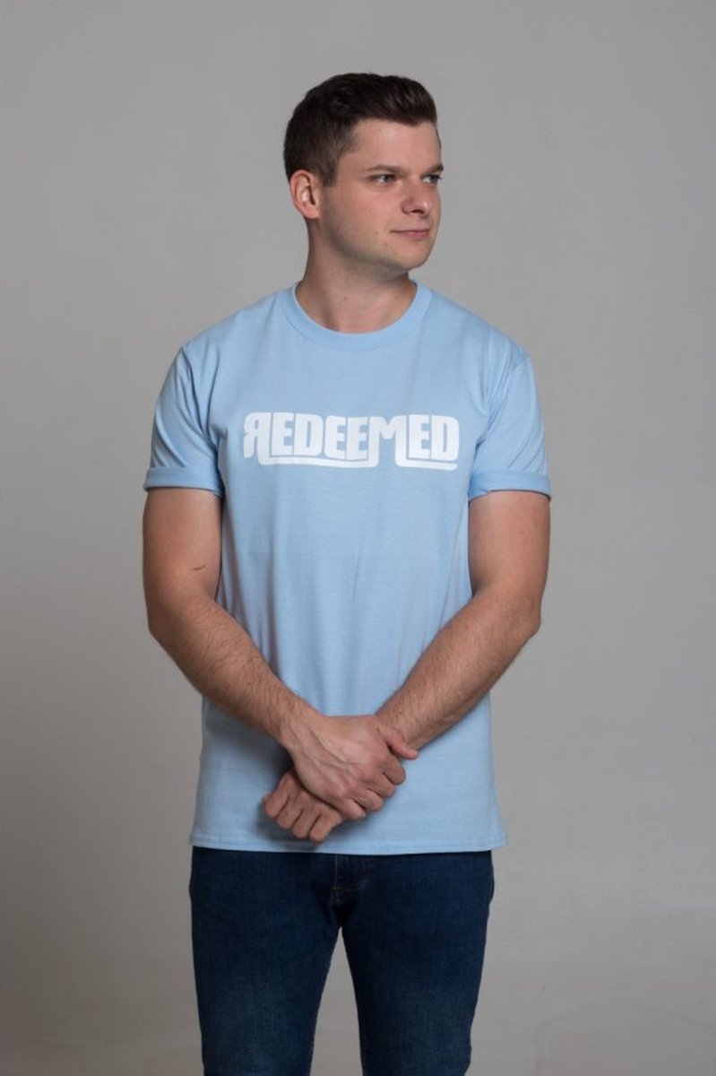 REDEEMED babyblauw unisex christelijk T-shirt