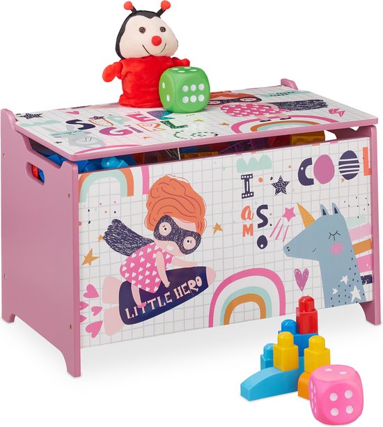 Relaxdays speelgoedkist met deksel - grote opbergkist speelgoed - kinderkamer speelgoedbox