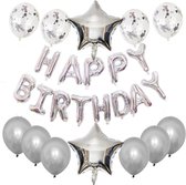 Joya Beauty® Happy Birthday Ballonnen Feestset Zilver | Verjaardag Folie Ballon | Feestversiering | Helium Ballon Slinger | Feest Decoratie | Versiering Pakket Verjaardag | Zilver