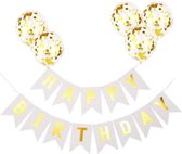 Joya® Verjaardag Slinger Wit & Goud met Papieren Confetti Ballonnen | Feest Decoratie | Verjaardag | Happy Birthday | Letterslinger