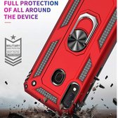 Huawei Y7 2019 Rood Achterkant Anti-Shock Hybrid Armor me Ring Kickstand Back Cover Telefoonhoesje Luxe High Quality Case - beschermend hoesje