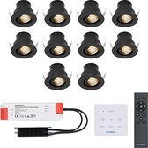 Set van 10 Medina - Mini LED Inbouwspot - 12V 3W - Zwart - Dimbaar - Kantelbaar & verzonken - Verandaverlichting - Incl. Muurdimmer - IP44 voor buiten - 2700K - Warm wit