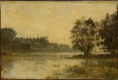 Kunst: Stanislas Lépine, River Scene with Ducks, c. 1878–80, Schilderij op canvas, formaat is 40X60 CM