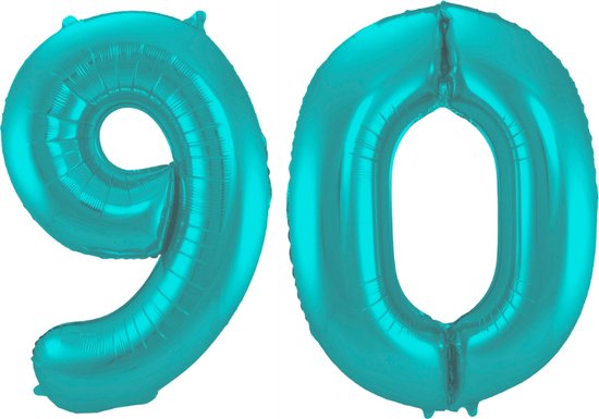 Folieballon 90 jaar metallic pastel aqua mat 86cm