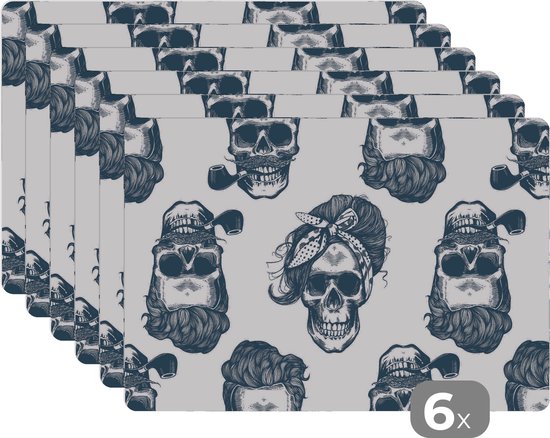 Foto: Placemat placemats kunststof puber skull bandana patronen 45x30 cm 6 stuks hittebestendig anti slip onderlegger afneembaar