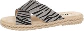 Slippers met zebra print/vacht, grijs/zwart (maat 40)