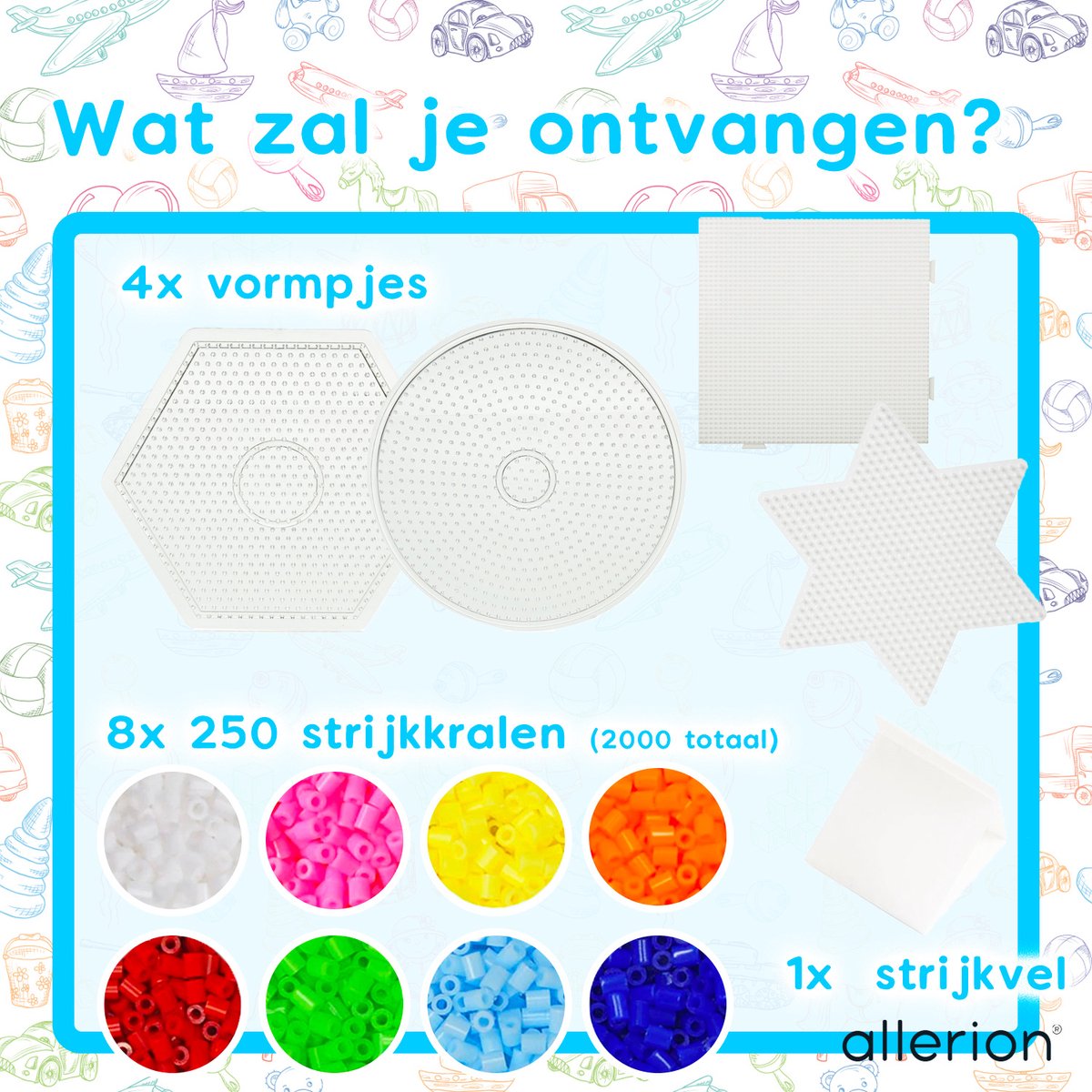 Allerion Strijkkralen Medium Set - 2000 Kraaltjes - Vele Accessoires - Voorbeeldenboekje — afbeelding 5