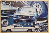 Ford Mustang collage blauw Reclamebord van metaal METALEN-WANDBORD - MUURPLAAT - VINTAGE - RETRO - HORECA- BORD-WANDDECORATIE -TEKSTBORD - DECORATIEBORD - RECLAMEPLAAT - WANDPLAAT