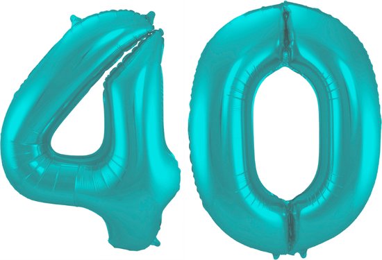 Folieballon 40 jaar metallic pastel aqua mat 86cm