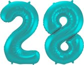 Folieballon 28 jaar metallic pastel aqua mat 86cm