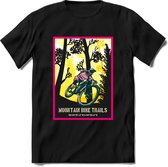 Mountainbike Trails | TSK Studio Mountainbike kleding Sport T-Shirt | Geel - Roze | Heren / Dames | Perfect MTB Verjaardag Cadeau Shirt Maat 3XL