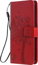 Mobigear Telefoonhoesje geschikt voor Xiaomi Mi 9T Hoesje | Mobigear Tree Bookcase Portemonnee | Pasjeshouder voor 2 Pasjes | Telefoonhoesje voor Pinpas / OV Kaart / Rijbewijs - Rood