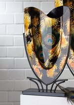 Gilde handwerk peacock vaas glas goud/zwart/bruin
