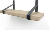 Eiken wandplank boomstam 80 x 30 cm 40mm in metalen plankdragers - Plankjes aan muur - Eiken plank - Boomstam plank