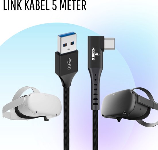 MOONIE'S® Oculus Quest & Quest 2 Link Kabel VR - 5 Meter - USB C naar USB A  - 5 Gbps -... | bol.com