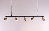 Hanglamp zwart goud Spottie - 5 spots - 5xGu10 - draaibaar kantelbaar - 120cm