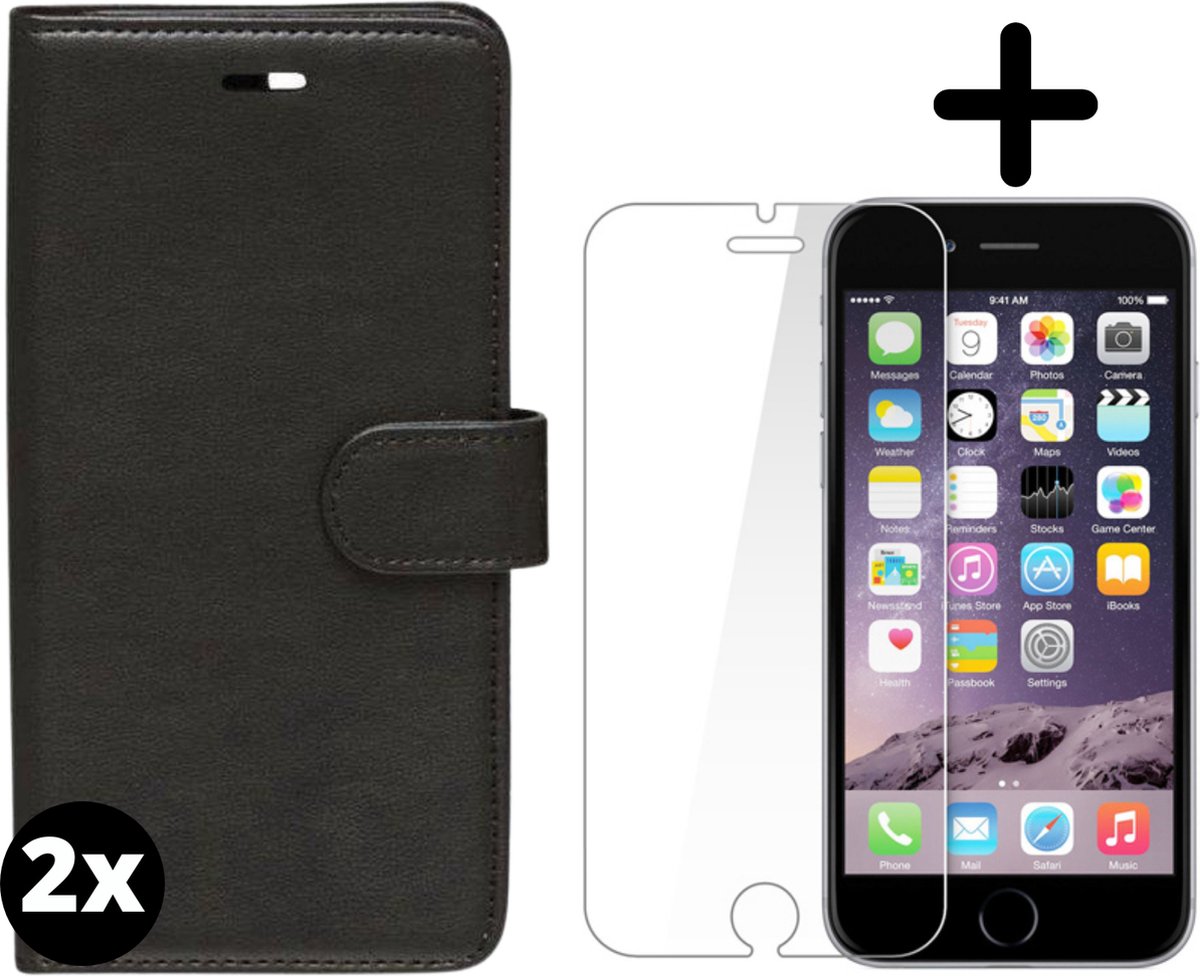 Fooniq Boek Hoesje Zwart 2x + Screenprotector 2x - Geschikt Voor Apple iPhone 7/8/SE 2020