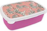 Broodtrommel Roze - Lunchbox - Brooddoos - Tiger - Patroon - Jungle - 18x12x6 cm - Kinderen - Meisje