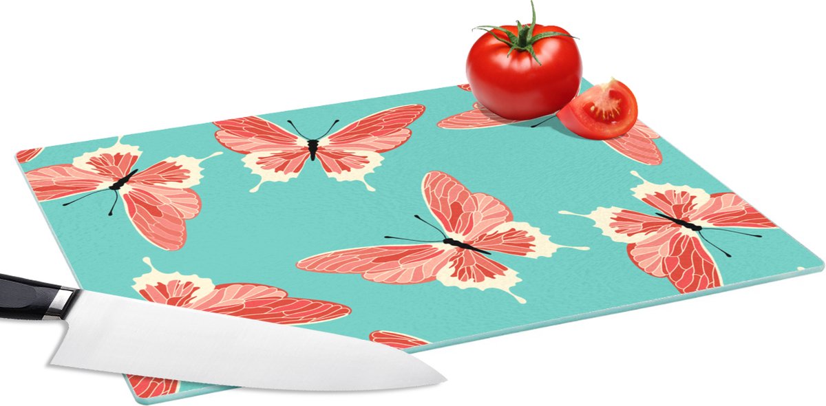 Glazen Snijplank - 39x28 - Vlinders - Roze - Patroon - Snijplanken Glas