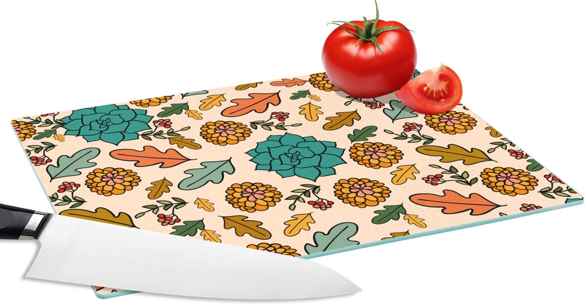 Glazen Snijplank - 28x20 - Herfst - Bloemen - Patronen - Snijplanken Glas
