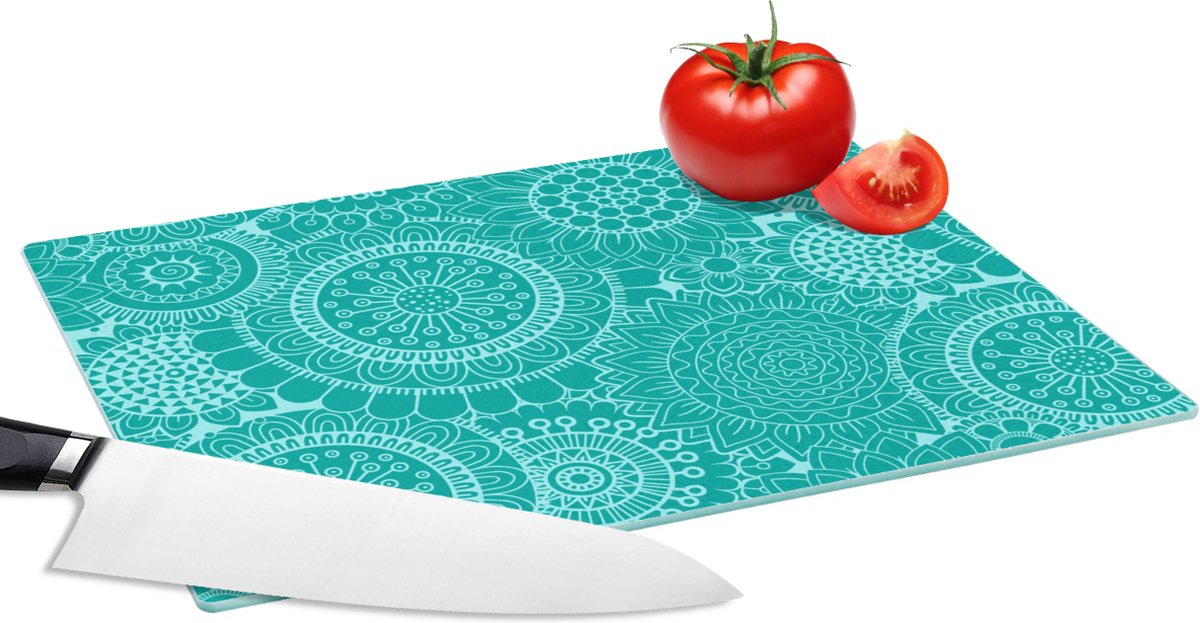 Glazen Snijplank - 28x20 - Patroon - Zonnebloemen - Mandala - Snijplanken Glas