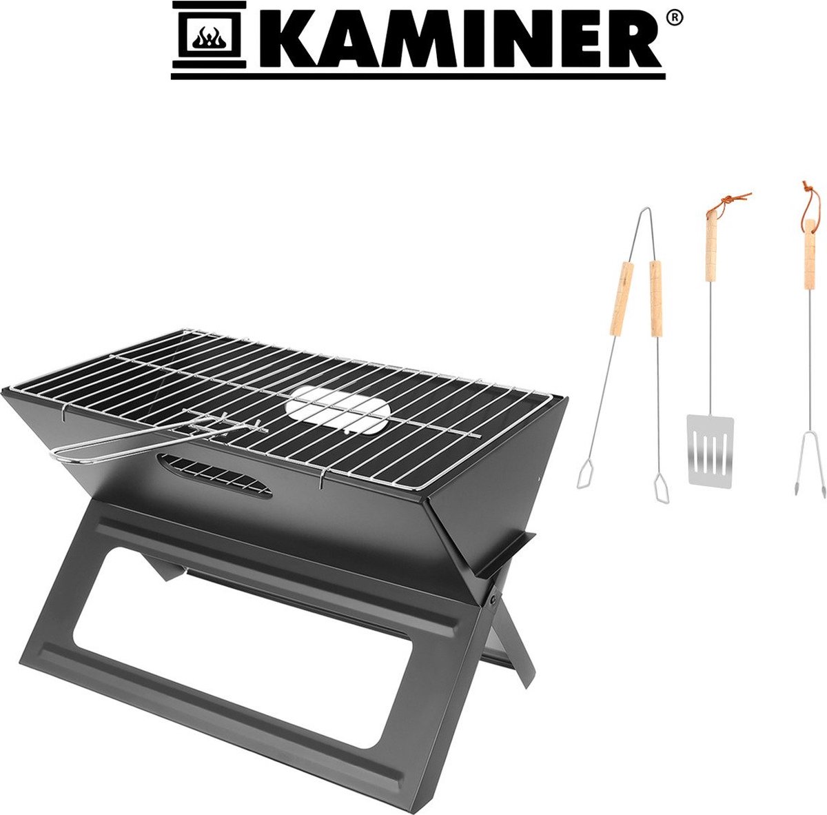 Kaminer - Draagbare Opvouwbare Tuin BBQ - RVS - Compact - GRATIS Accessoires - 3 Kg
