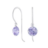 Joy|S - Zilveren classic oorbellen - oorhangers - zirkonia rond - lavendel paars