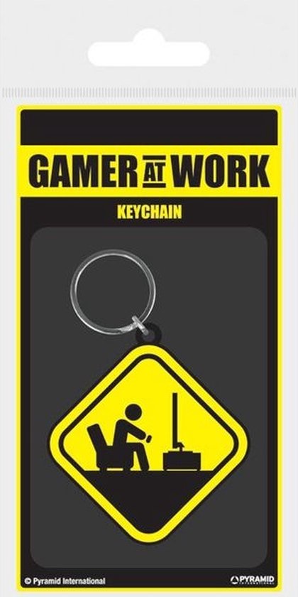 Gamer At Work Caution Sign - Rubberen Sleutelhanger